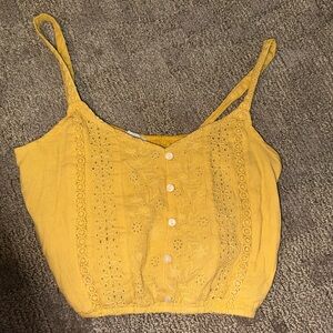 American Eagle Outfitters Yellow Lace Button Tank Top